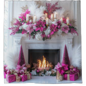 Christmas Fireplace Candles Elegant Pink White シャワーカーテン (正面)