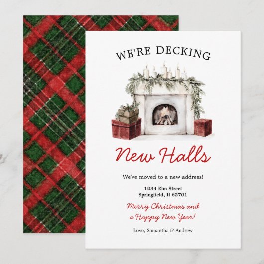 Christmas Fireplace Decking New Halls New Address 招待状 (正面/裏面)