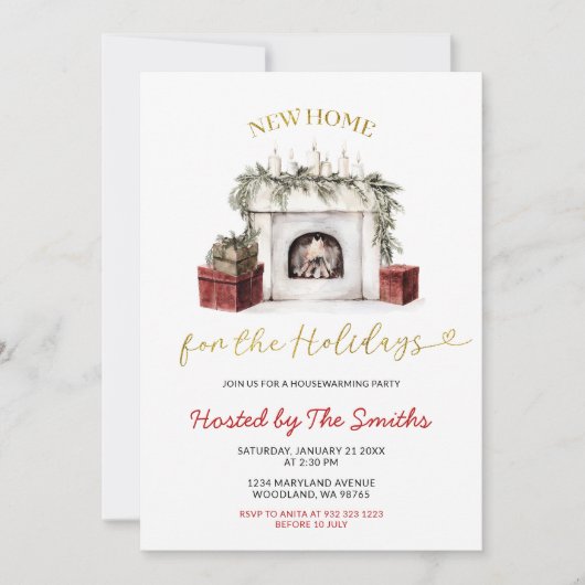 Christmas Fireplace New Home For The Holidays 招待状 (正面)