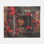 Christmas Fireplace Pinecones Red Candles   フリースブランケット (正面(横))
