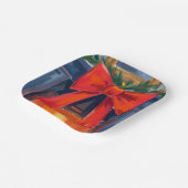 Christmas Fireplace | Red Bow Merry Watercolor  ペーパープレート (傾斜あり)