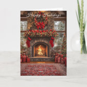 Christmas Fireplace Red Stockings Lights カード (正面)