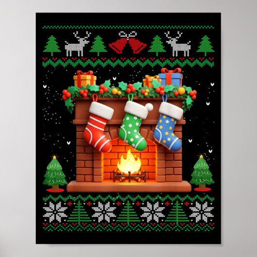 Christmas Fireplace Stockings Funny Ugly Christmas ポスター (正面)