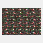 Christmas Fish Santa Hats Red Green Plaid Stripes ラッピングペーパーシート (正面)
