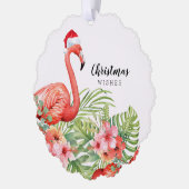 Christmas Flamingo Floral Greenery Wishes オーナメントカード (左)