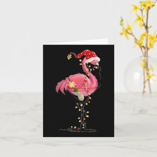 Christmas Flamingo In Martini Gl For Tropical Holi カード (黄色い花)