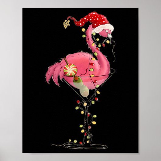 Christmas Flamingo In Martini Gl For Tropical Holi ポスター (正面)