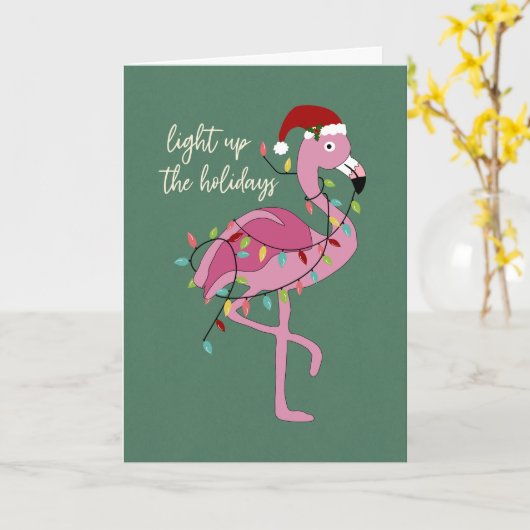 Christmas Flamingo Light up the Holidays カード (黄色い花)