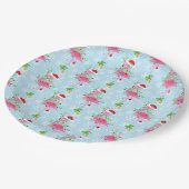 Christmas Flamingo Pattern Blue ペーパープレート (アングル)