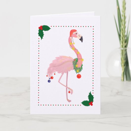 Christmas Flamingo Santa Hat カード (正面)