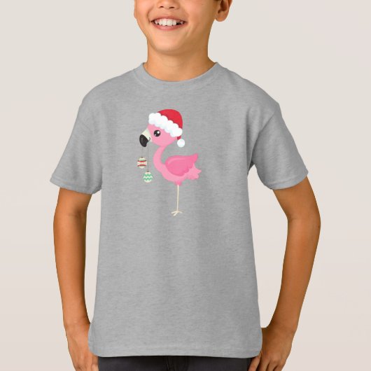 Christmas Flamingo, Santa Hat,クリスマスオーナメント Tシャツ (正面)