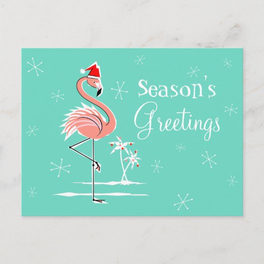 Christmas Flamingo Season's Greetings horizontal シーズンポストカード (正面)