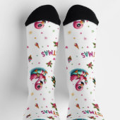 Christmas Flamingo Socks, Tropical Chrismas Socks ソックス (上部)