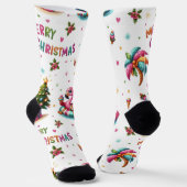 Christmas Flamingo Socks, Tropical Chrismas Socks ソックス (傾斜あり)