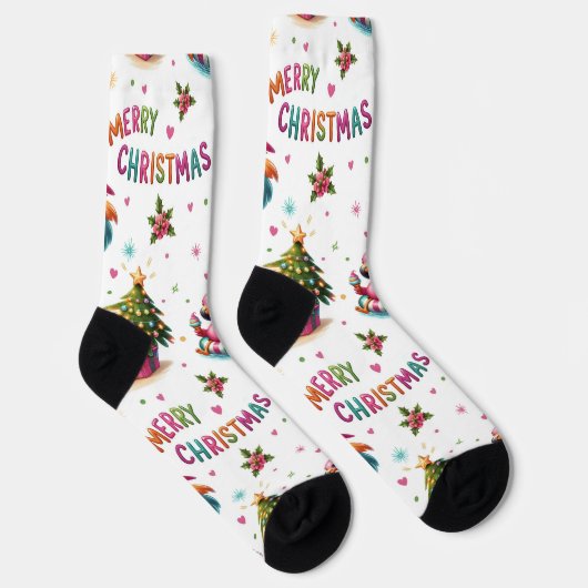 Christmas Flamingo Socks, Tropical Chrismas Socks ソックス (右)