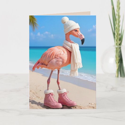 Christmas Flamingo Wearing Winter Attire カード (正面)
