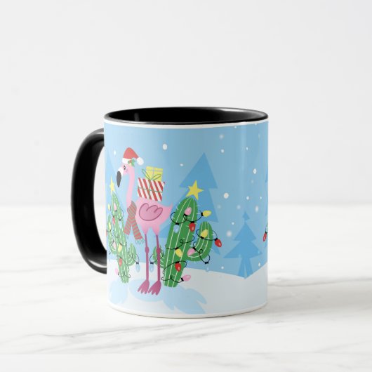 Christmas Flamingo with Cactus マグカップ (正面左)