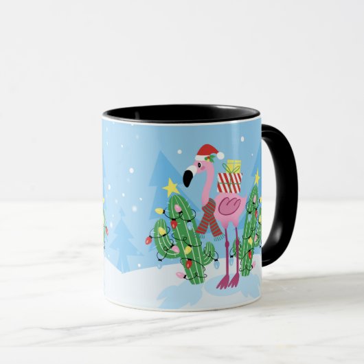 Christmas Flamingo with Cactus マグカップ (正面右)
