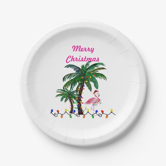 Christmas flamingos tropical party plates ペーパープレート (正面)