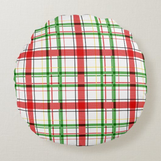 Christmas Flannel Plaid Tartan Design - White  ラウンドクッション (正面)