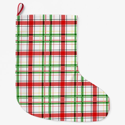 Christmas Flannel Plaid Tartan Design - White ラージクリスマスストッキング (正面)