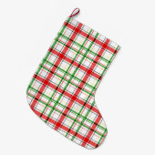 Christmas Flannel Plaid Tartan Design - White ラージクリスマスストッキング (正面 (吊り時))