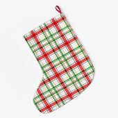 Christmas Flannel Plaid Tartan Design - White ラージクリスマスストッキング (裏面 (吊り時))
