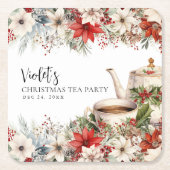 Christmas Floral Afternoon Tea Holiday Party スクエアペーパーコースター (正面)