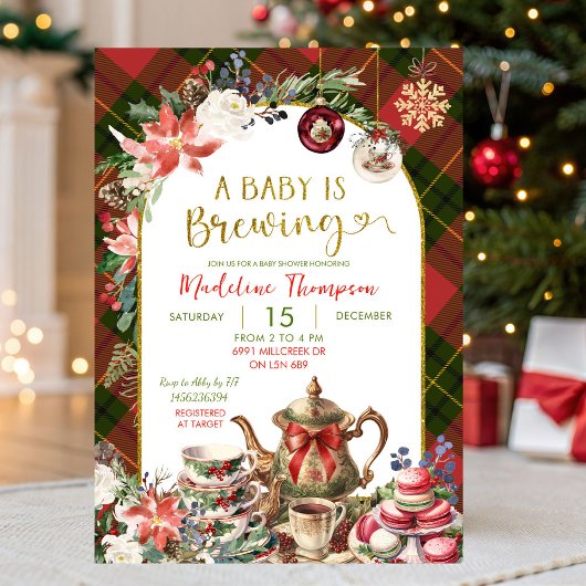 Christmas Floral Baby Brew Tea Party Baby Shower 招待状