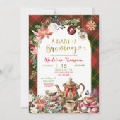 Christmas Floral Baby Brew Tea Party Baby Shower 招待状 (正面)