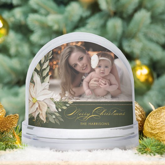 Christmas Floral Calligraphy Photo Snow Globe