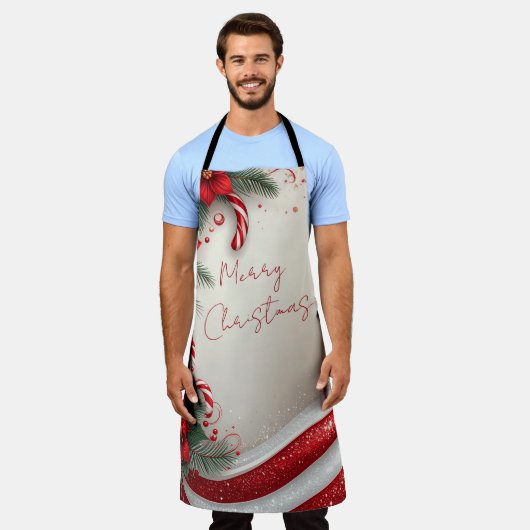 Christmas Floral Candy Canes Holiday Apron エプロン (着用した状態)