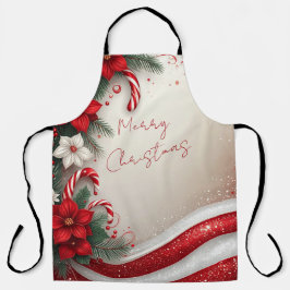 Christmas Floral Candy Canes Holiday Apron エプロン