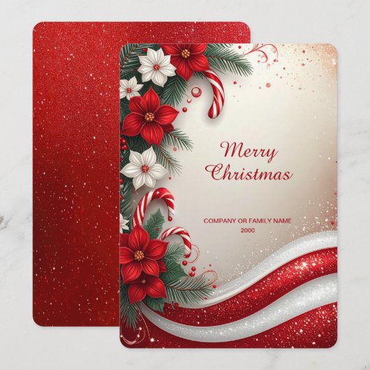 Christmas Floral Candy Canes Holiday Card シーズンカード (正面/裏面)