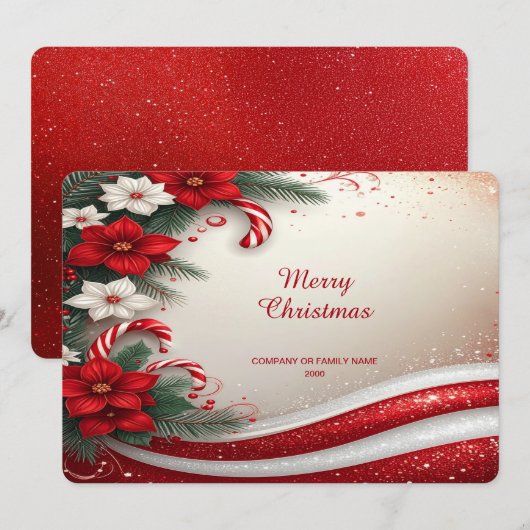 Christmas Floral Candy Canes Holiday Card シーズンカード (正面/裏面)
