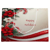 Christmas Floral Candy Canes Holiday Gift Bag ラージペーパーバッグ (正面)