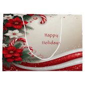 Christmas Floral Candy Canes Holiday Gift Bag ラージペーパーバッグ (裏面)