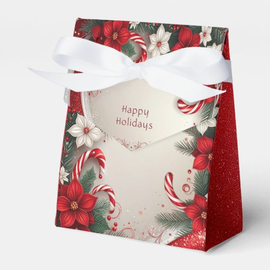 Christmas Floral Candy Canes Holiday Gift Box フェイバーボックス (正面サイド)