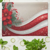Christmas Floral Candy Canes Holiday Kitchen Towel キッチンタオル (折り畳み)