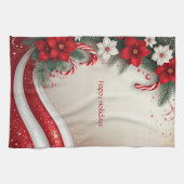 Christmas Floral Candy Canes Holiday Kitchen Towel キッチンタオル (横)