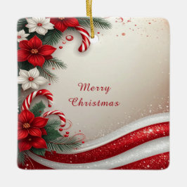 Christmas Floral Candy Canes Holiday Ornament セラミックオーナメント