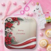Christmas Floral Candy Canes Holiday Paper Plate ペーパープレート (パーティー)