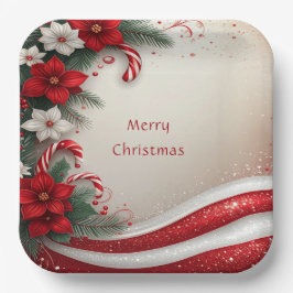 Christmas Floral Candy Canes Holiday Paper Plate ペーパープレート