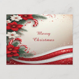 Christmas Floral Candy Canes Holiday Postcard ポストカード