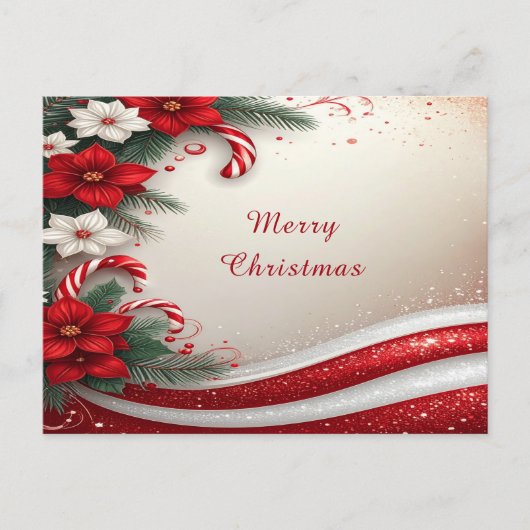 Christmas Floral Candy Canes Holiday Postcard ポストカード (正面)