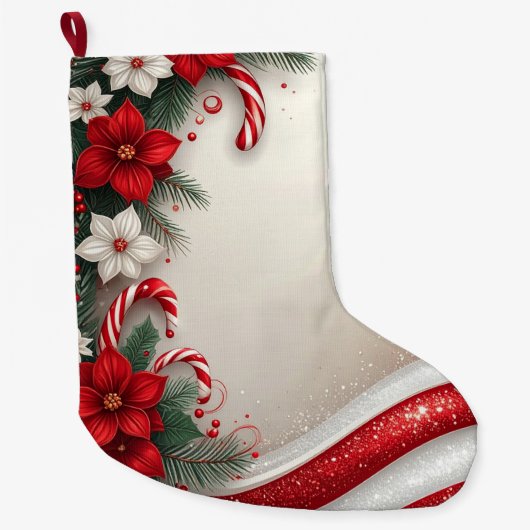 Christmas Floral Candy Canes Holiday Stocking ラージクリスマスストッキング (正面)