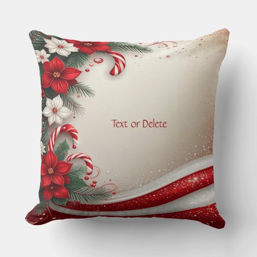 Christmas Floral Candy Canes Holiday Throw Pillow クッション (正面)