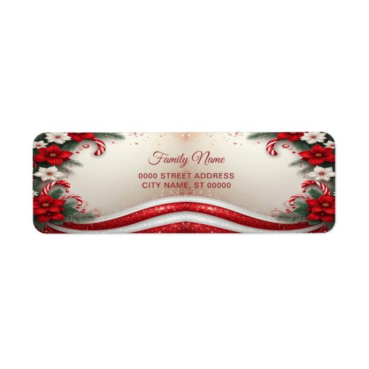 Christmas Floral Candy Canes Return Address Label ラベル (正面)