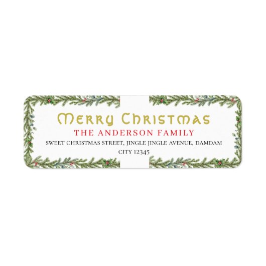 Christmas Floral Elegant Simple Return Address ラベル (正面)
