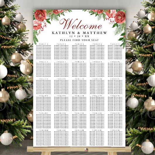 Christmas Floral Foliage Wedding 30 Table Seating ポスター